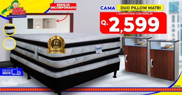 COMBO CAMA DUO PILLOW MATRIMONIAL + DORMITORIO CON ESPEJO