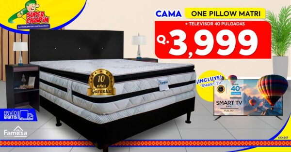 COMBO CAMA ONE PILLOW MATRIMONIAL + SMART TV  40"
