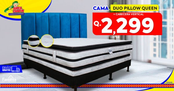 COMBO CAMA DUO PILLOW QUEEN + CABECERA VERTICAL